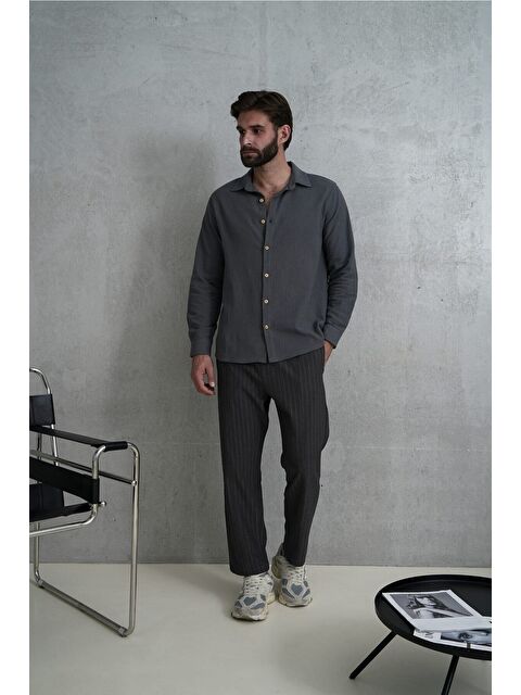 Mai Collection Wesley Erkek Oversize Krinkıl Antrasit Gömlek - S000525817-29666