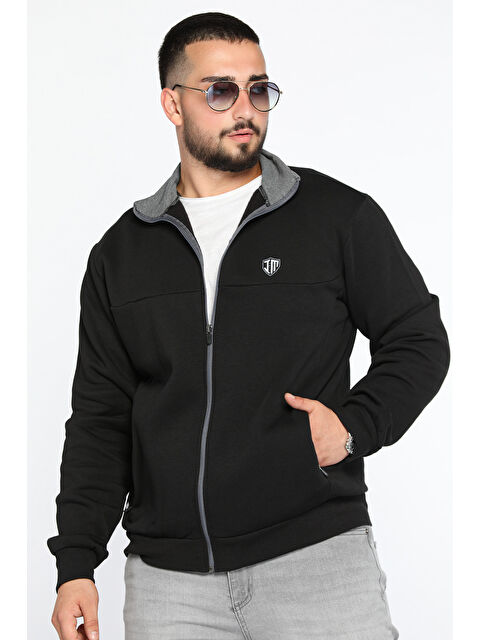 Mishar İtalia Erkek Dik Yaka  Şardonlu Üç İplik Fermuarlı Sweatshirt - S000314639-19351