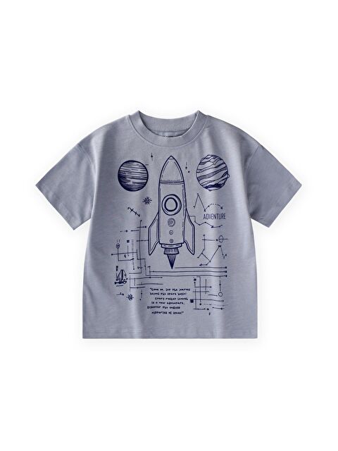 CİGİT Roket Baskılı T-Shirt 2-12 Yaş Pastel Mavi