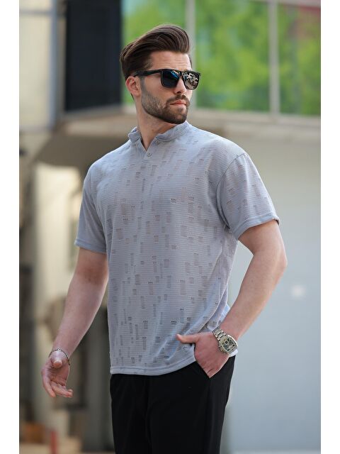 Madmext Boyalı Gri Hakim Yaka Erkek Basic Tişört E7148 - S000372337-22875