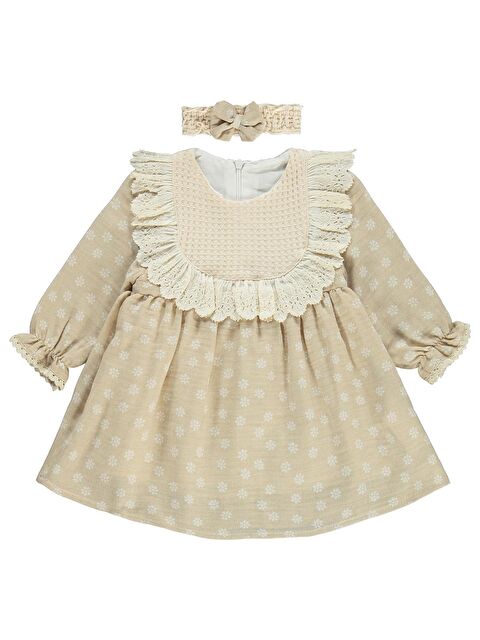 Kumru Lüks Roba Fistolu Bandanalı 6-18 Ay Elbise - Bej 18-24 Ay - S000526605-19928