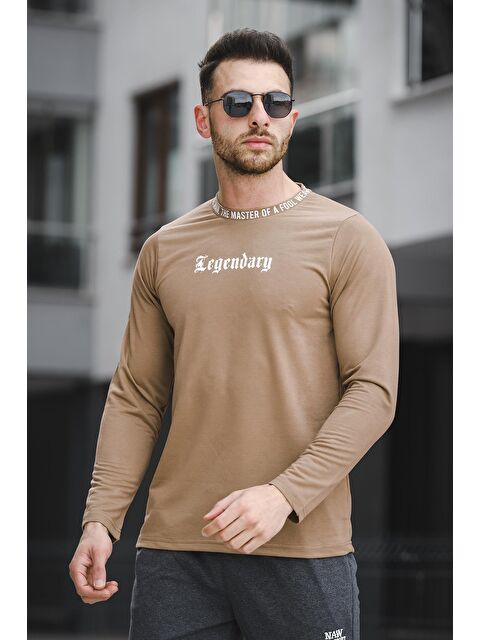 Oksit Yakası Baskılı Slim Fit Likralı Sıfır Yaka Erkek Sweatshirt - S000125172-4557