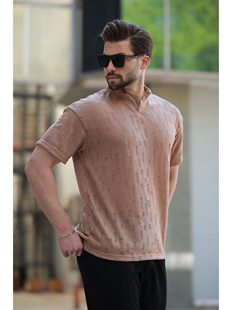 Madmext Kahverengi Hakim Yaka Erkek Basic Tişört E7148 - S000372337-19413