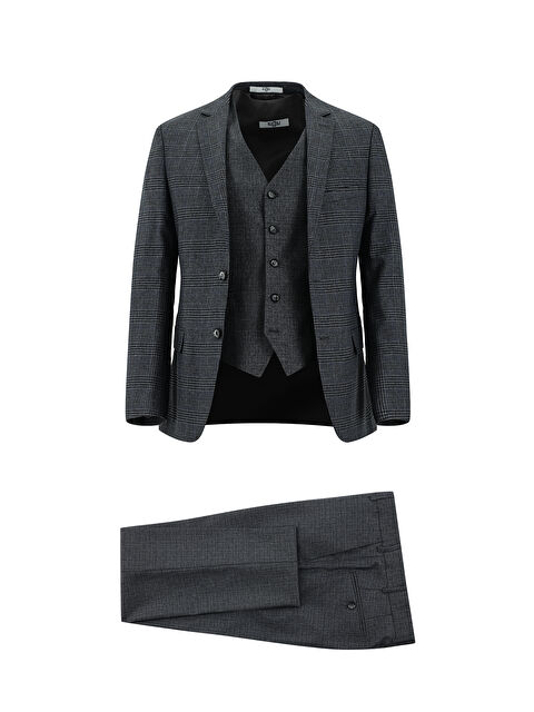Kiğılı Super Slim Fit Ekstra Dar Kesim Ekose Yelekli Kombinli Takım Elbise - S000410242-33408