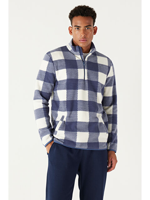 AC&Co / Altınyıldız Classics Erkek EKRU INDIGO Standart Fit Normal Kesim Bato Yaka Polar - S000394546-5377