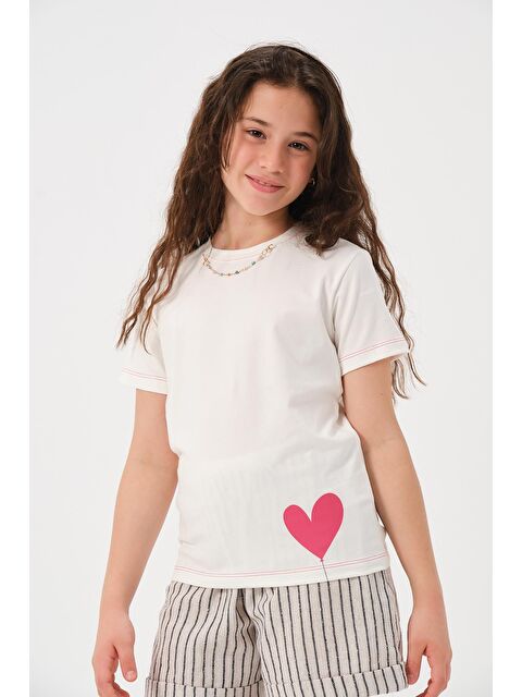 Jazzi·ee Genç Kız Çocuk Zincir Kolye Detaylı Kalp Baskılı Tişört - S000315706-18686