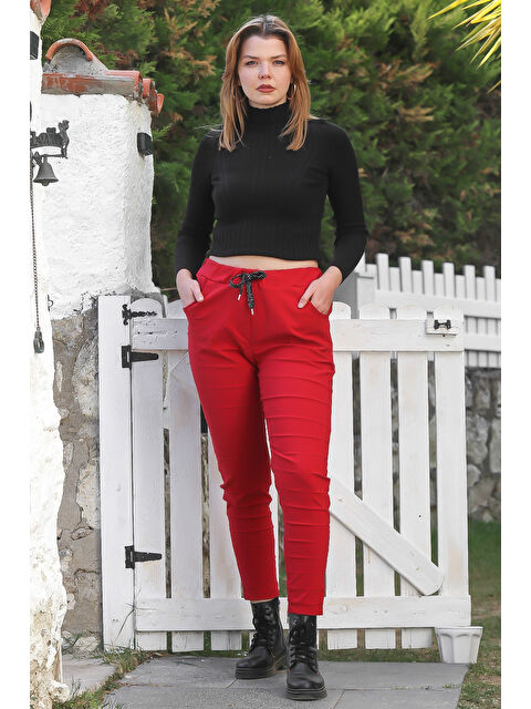 Chiccy Kırmızı Cepli Yıkamalı Lastikli Ve Bağlamalı Bel Dar Paça Casual Dokuma Pantolon 99 60 - S000469075-20045