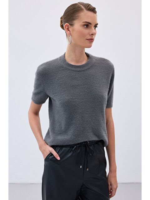 SATEEN Sakallı Kısa Kol Triko - Antrasit - S000461380-29666