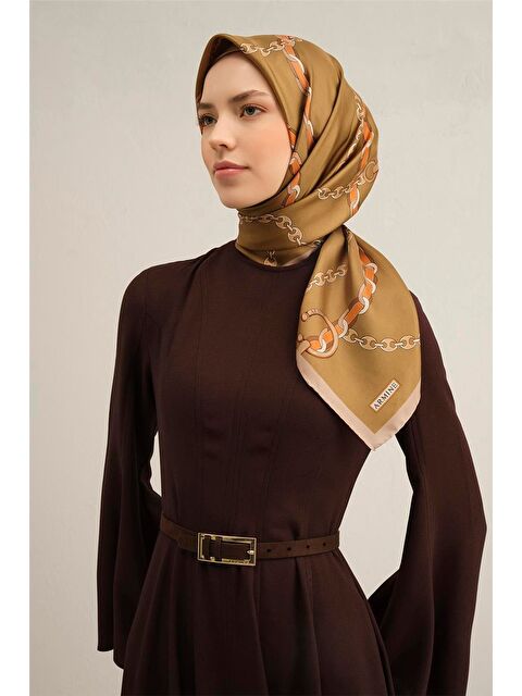 ARMİNE Klasik Desenli Saf İpek Twill Eşarp 9346 39