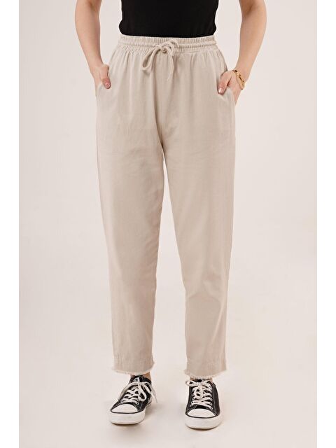 Jane's Cepli Belden Bağlamalı Paça Detaylı Krem Pantolon