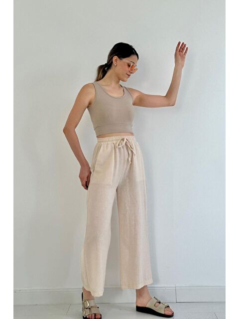 Jane's Bej Keten Pantolon