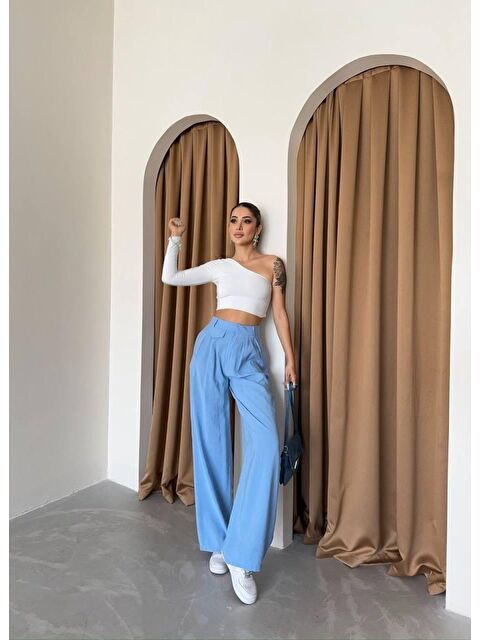 Jane's PİLE VE CEP KAPAK DEYALI SALAŞ PANTOLON - Mavi