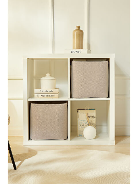 Ocean Home Textile 2'li Bej Renk Dokulu Kumaş Sepet Set 30 x 30 x 30 cm - S000333891-19928