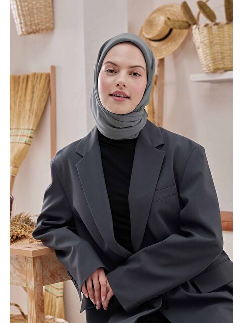 Fresh Scarfs Pamuk İpek Eşarp Metalik Gri - S000423033-74