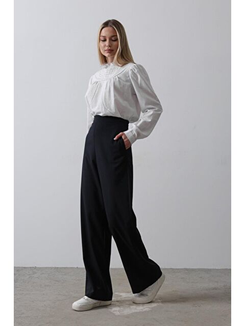 Jane's Beli Yarım Lastikli Palazzo Pantolon - Lacivert