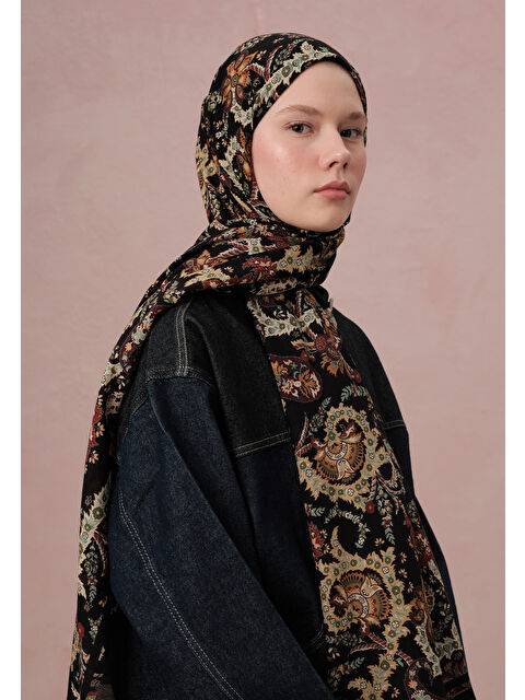 Fresh Scarfs Enya Desen Şal Siyah - S000458363-19351