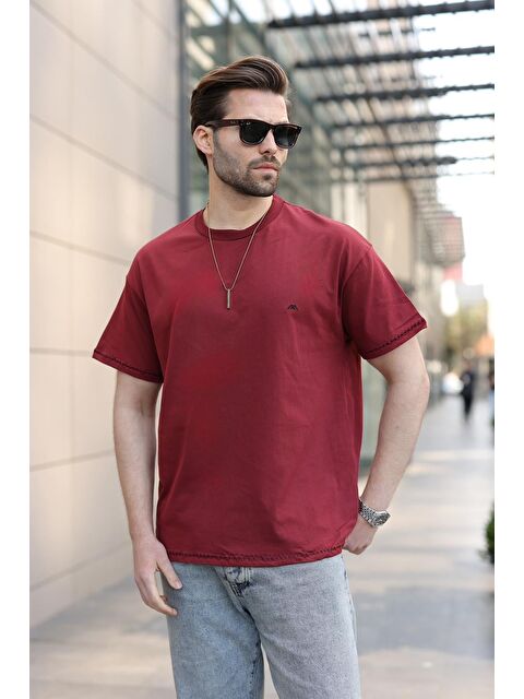 Madmext Bordo Nakış Detaylı Erkek T-Shirt E7112