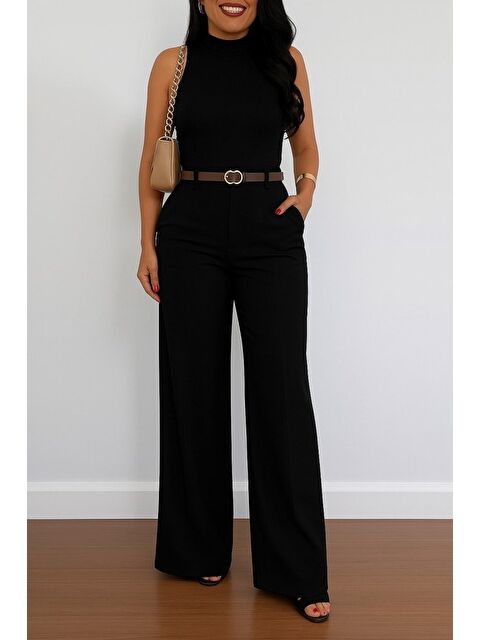 Jane's Kadın Yüksek Bel Geniş Paça Detaylı Cepli Ithal Krep Pantolon