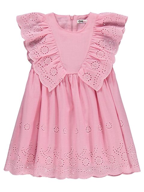 Civil Girls Fırfırlı Brodeli 2-5 Yaş Elbise - Pembe
