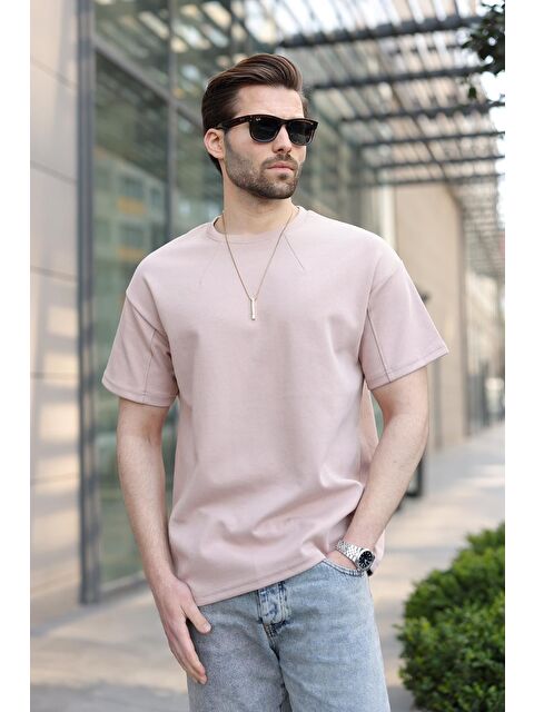 Madmext Camel Dikiş Detaylı Regular Fit Erkek Tişört E7183