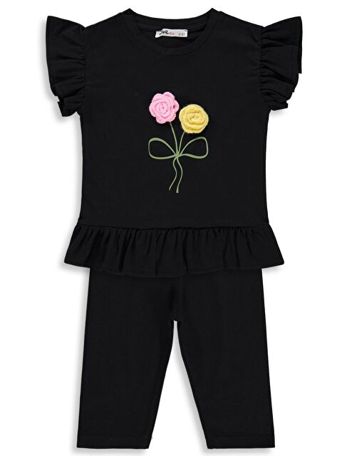 Civil Girls Kolu Fırfırlı 2-5 Yaş Takım - Siyah