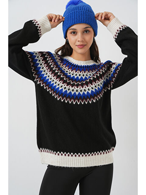 Bigdart Kadın Desenli Triko Kazak 15932 - Siyah - S000421814-19351