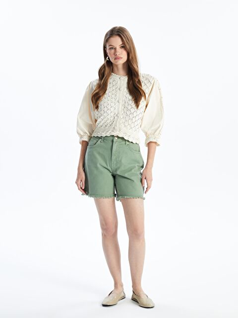 Dexia N008721 - Düz Mini Denim Şort - Haki - S000176419-18547