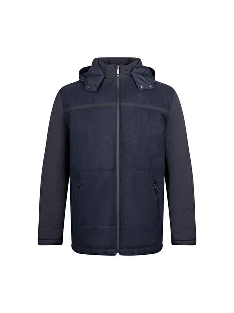 Hatemoğlu Lacivert Regular Fit Hakim Yaka Yünlü Kapüşonlu Şişme Mont - S000387239-21164