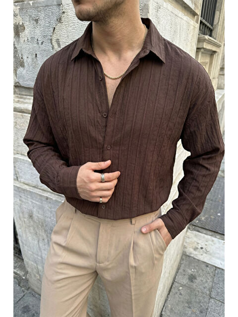 Livio Ferri Maze Premium Oversize Erkek Gömlek Dokulu Çizgili