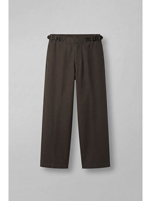 Abluka Online Erkek Baggy Fit Tokalı Kemer Detaylı Keten Pantolon Kahverengi