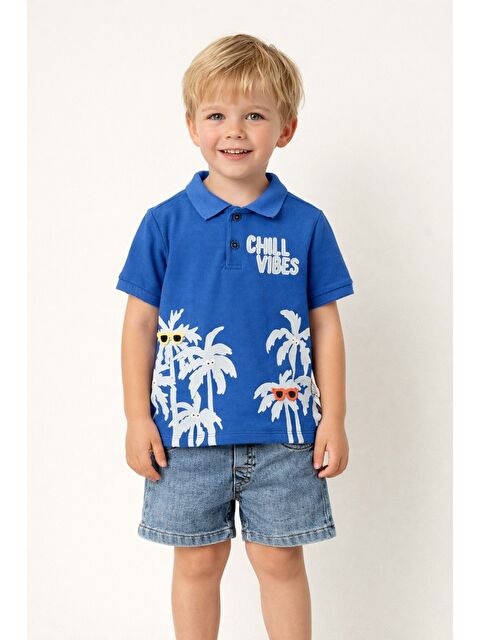 Kidex's Tarz Lakos Palmiye Desenli Belden Ayarlanabilir Kısa Kollu Şortlu 2'li Takım Çocuk ve Bebek Giy