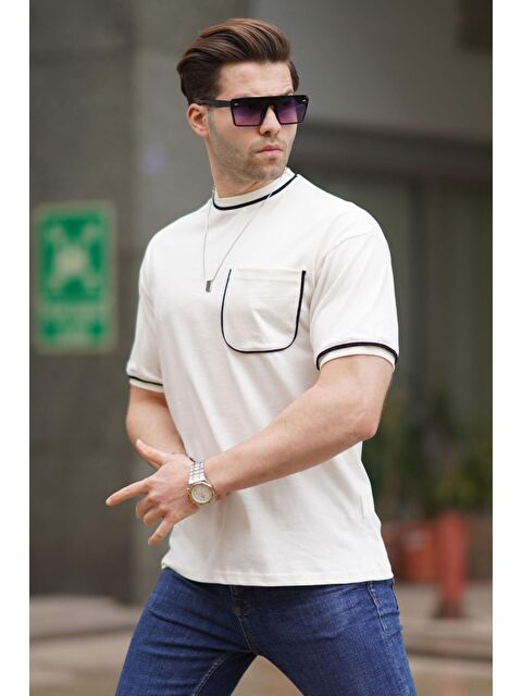 Madmext Ekru Cep Detaylı Erkek %100 Pamuk Tişört 6176 - S000146801-19965
