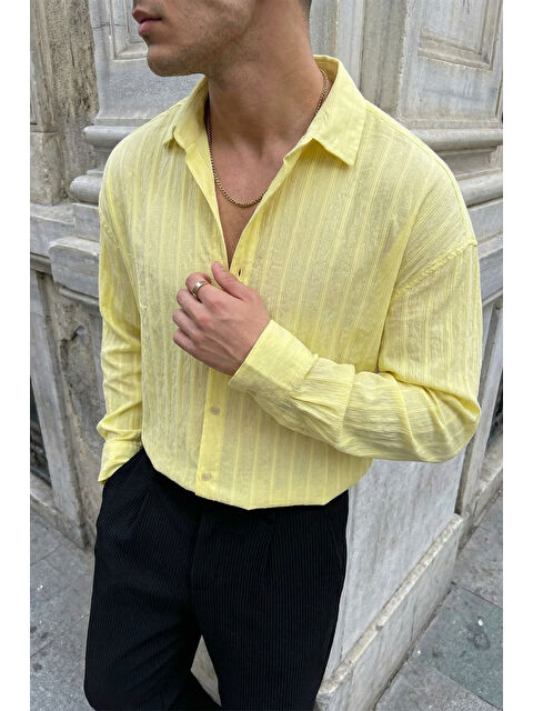 Livio Ferri Maze Premium Oversize Erkek Gömlek Dokulu Çizgili