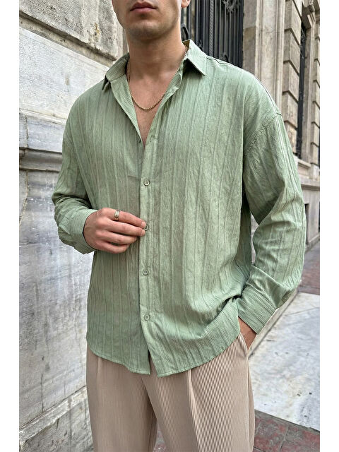 Livio Ferri Maze Premium Oversize Erkek Gömlek Dokulu Çizgili