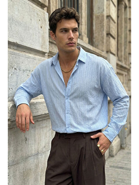 Livio Ferri Maze Premium Oversize Erkek Gömlek Dokulu Çizgili