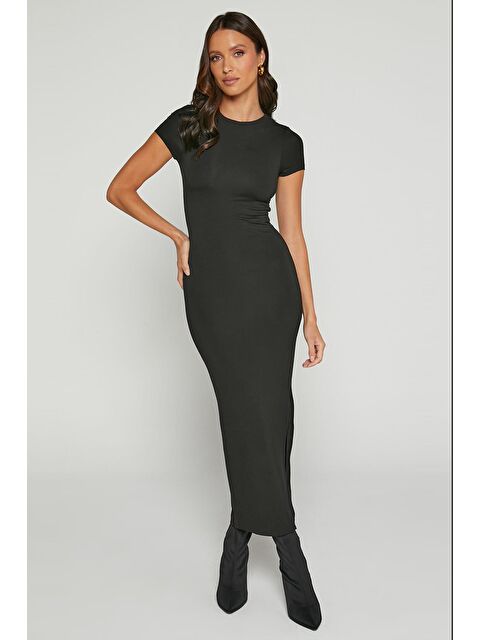 Madmext Siyah Basic Yarım Balıkçı Yırtmaçlı Uzun Elbise Mg1989 - S000139744-19351