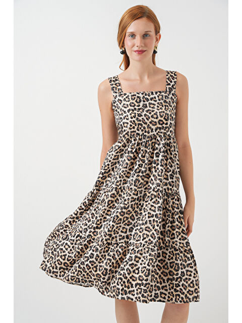 Bigdart Kadın Desenli Askılı Midi Elbise 2577 - C. Kahverengi - S000421816-20637