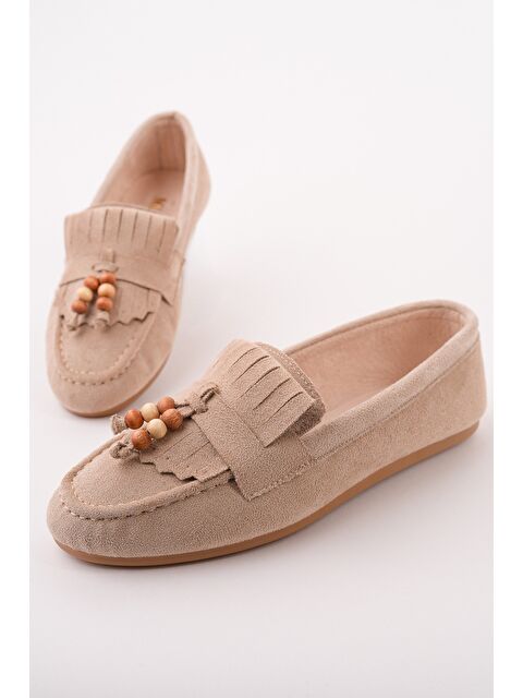 Muggo FAWN Renkli Boncuk Detaylı Kadın Günlük Loafer Ayakkabı - S000531566-19928