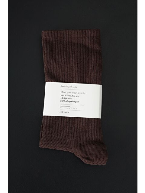 HE-QA Düz Lastik Örgü Soket Çorap Kahve - S000436240-19413