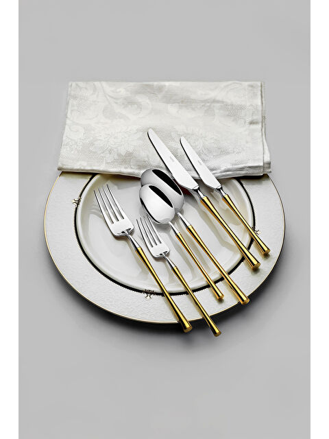 Nehir Marbella Altın Sade 12 Kişilik 89 Parça Kutulu Çatal Kaşık Bıçak Takımı