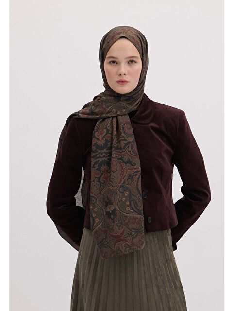 Fresh Scarfs Etnıc Paısley Desen Şal Koyu Kahve - S000458366-29704