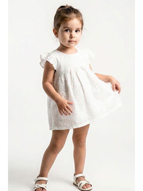 Breeze Kız Bebek Zıbın Elbise Çiçek Nakışlı Ekru (6 Ay-2 Yaş)