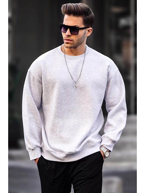 Madmext Karmelanj Bisiklet Yaka Oversize Şardonlu Basic Erkek Sweatshirt 6048 - S000061227-2090