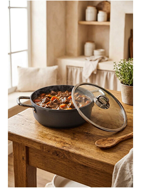 BERNARDO Prime Stone Basık Tencere Siyah 26cm