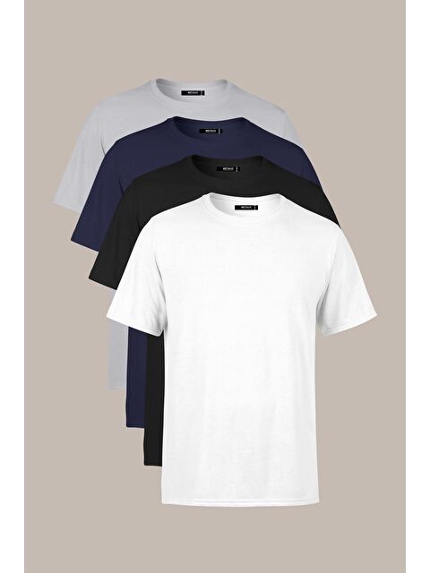 Mmetalic Erkek Çok Renkli TişörtRegular Fit Rahat Kesim Bisiklet Yaka 4'lü Basic Tişört Paketi MTLCO35-4 - S000232142-23173
