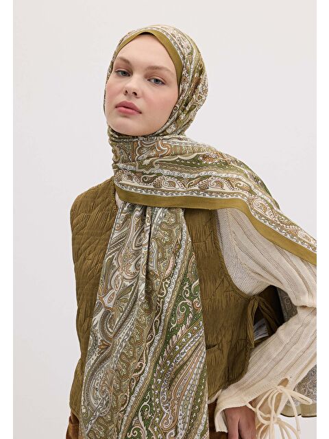 Fresh Scarfs Etnıc Floral Desen Şal Zeytin Yeşili - S000458368-17346