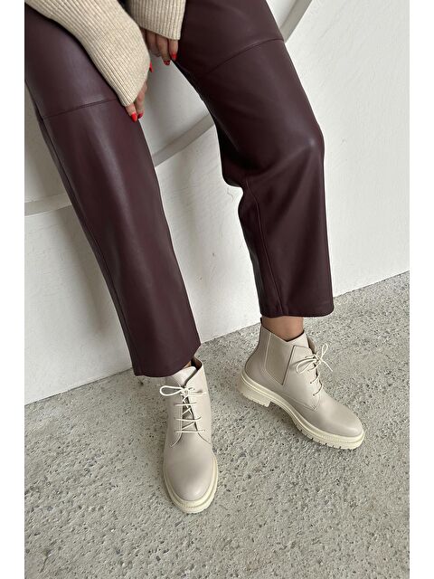 Straswans Pery Kadın Lastik Detay Deri Bot Bej - S000513164-19928