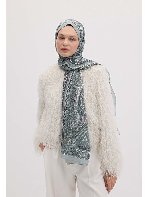 Fresh Scarfs Etnıc Floral Desen Şal Gümüş - S000458368-18105