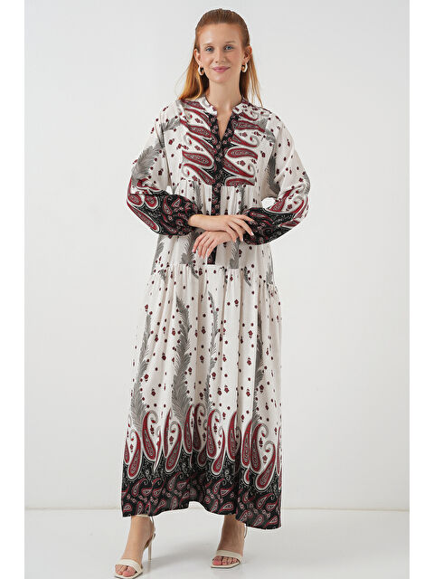 Bigdart Kadın Desenli Uzun Tesettür Elbise 2585 - A.Kırmızı - S000407394-20043