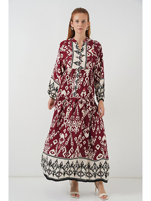 Bigdart Kadın Desenli Uzun Tesettür Elbise 2585 - Bordo - S000407394-19951